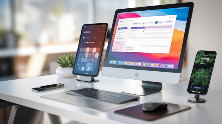 Best productivity apps of 2024 shown across multiple devices on a modern desk setup